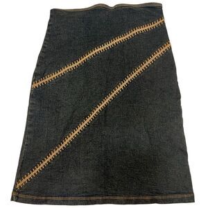 San Julian Denim Skirt A-Line S Whipstitch Below Knee Y2K Rare USA Fall Fit